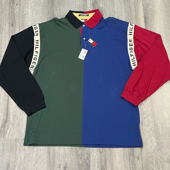 NWT New Old Stock XXL Tommy Hilfiger Color block Long Sleeve Polo Shirt - Picture 1 of 9